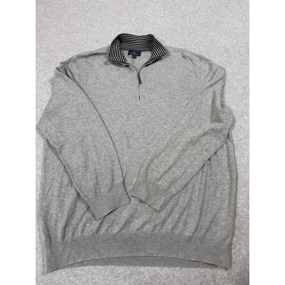Brooks Brothers Mens XL Gray Supima Cotton Quarter Zip Pullover Sweater Striped